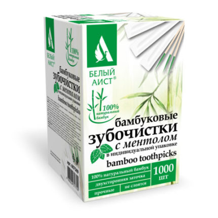 Зубочистки с ментолом бамбуковые 1000 шт. в индивидуальной упаковке