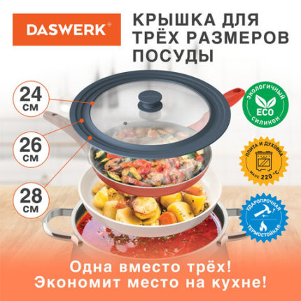 Крышка для любой сковороды и кастрюли универсальная 3 размера (24-26-28 см) антрацит