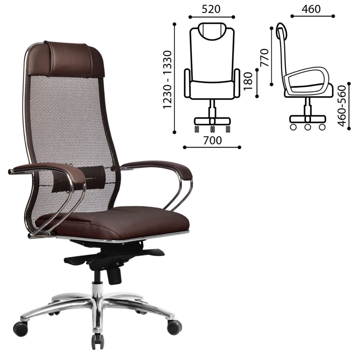 Кресло офисное МЕТТА "SAMURAI" SL-1, сверхпрочная ткань-сетка/экокожа, темно-коричневое — изображение 2