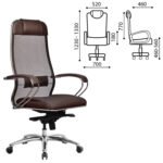 Кресло офисное МЕТТА "SAMURAI" SL-1, сверхпрочная ткань-сетка/экокожа, темно-коричневое — изображение 2