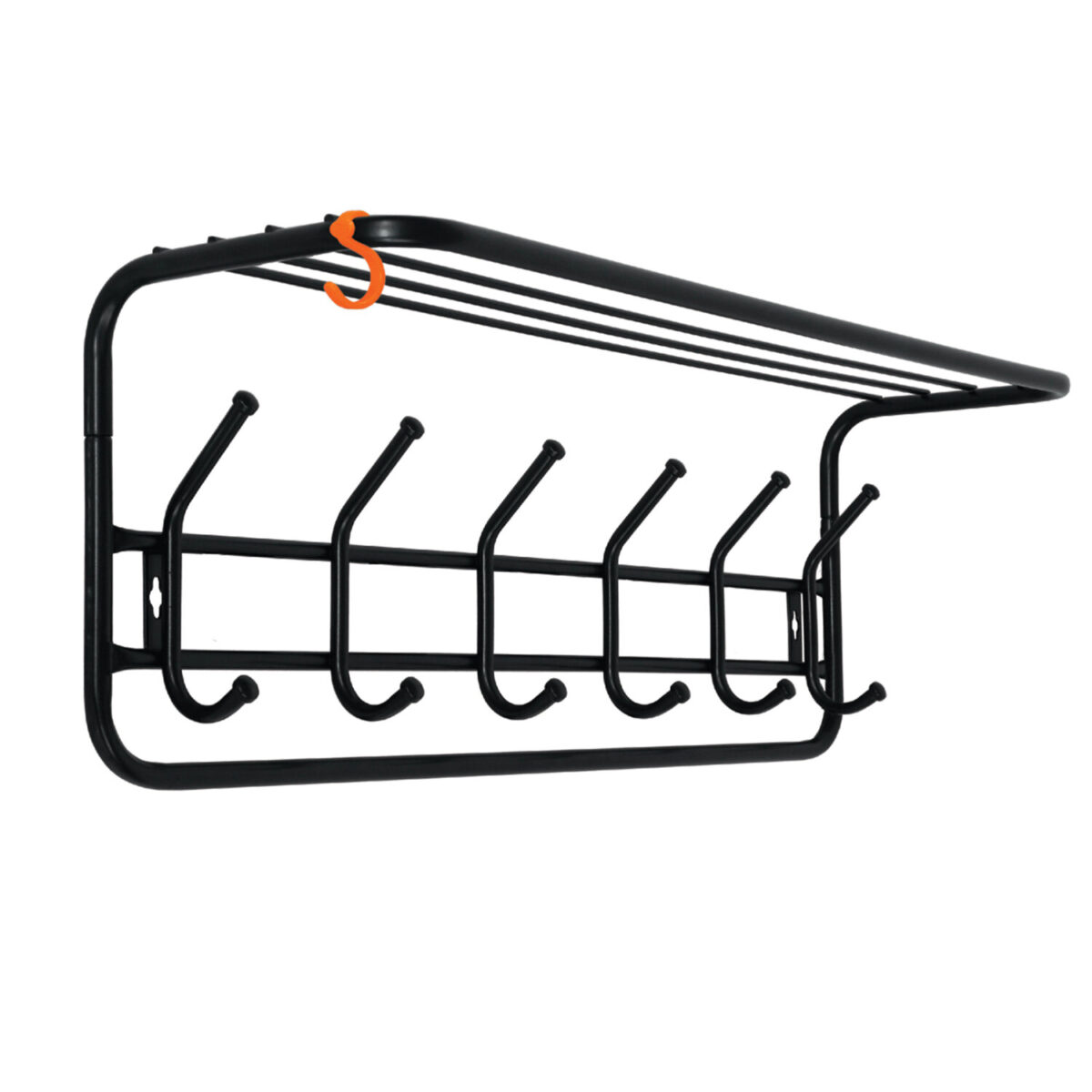 Вешалка настенная с полкой "ВСП7", 265х725х220 мм, 6 крючков, металл, черная, ВСП 7 Ч — изображение 1