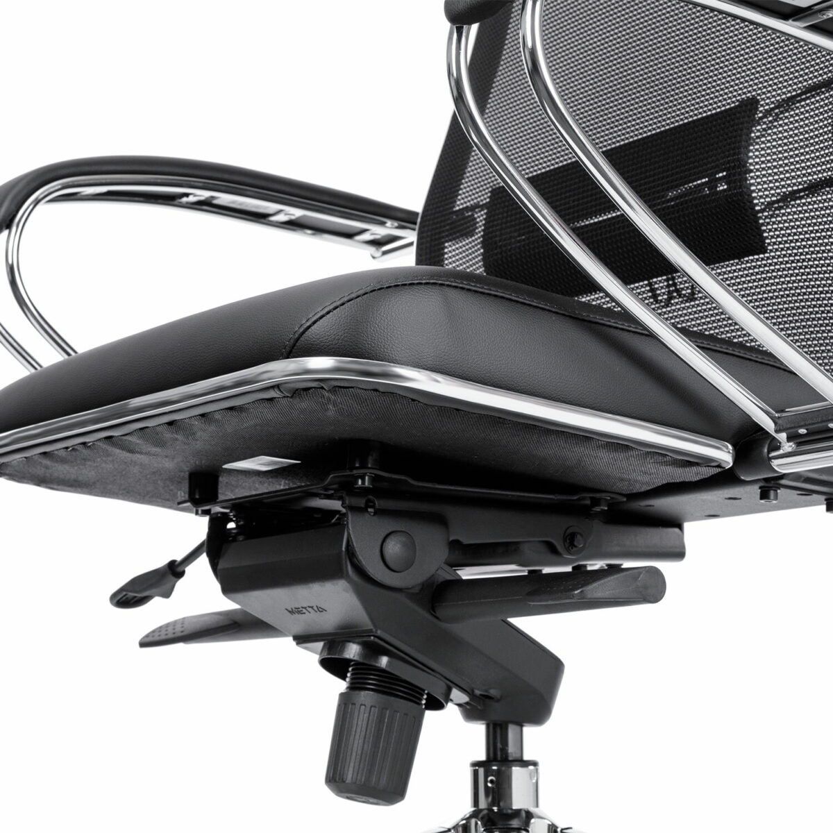 Кресло офисное МЕТТА "ErgoLife" Comfort, хром, сиденье мягкое, ткань-сетка/экокожа, черное — изображение 8