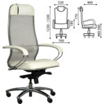 Кресло офисное МЕТТА "SAMURAI" SL-1, сверхпрочная ткань-сетка/экокожа, бежевое — изображение 3