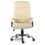 Кресло из натуральной кожи "Орион", хром, монолитный каркас, бежевое — изображение 4