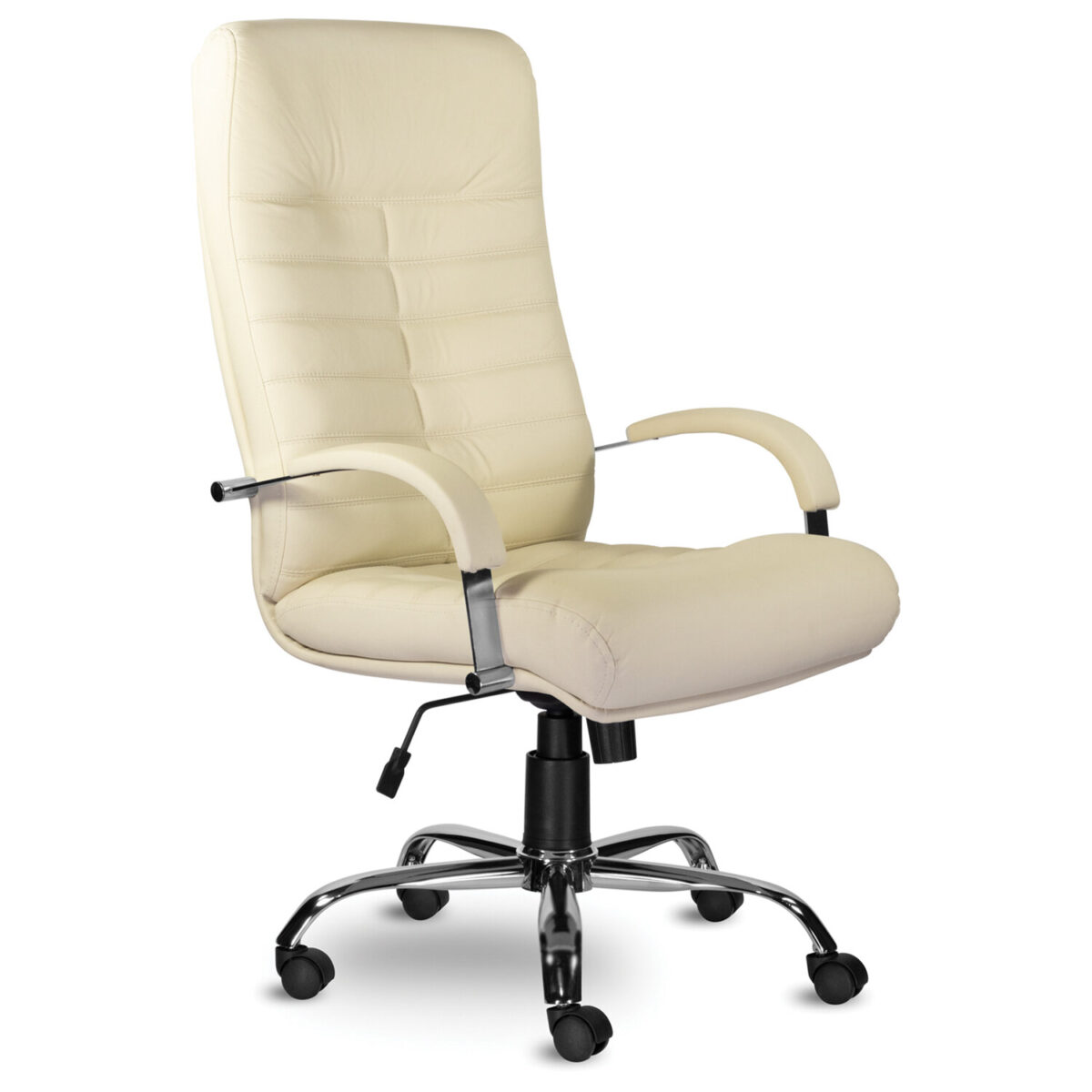 Кресло из натуральной кожи "Орион", хром, монолитный каркас, бежевое — изображение 1