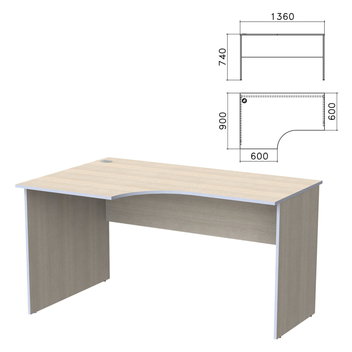 Стол письменный эргономичный "Бюджет", 1360х900х740 мм, левый, дуб шамони светлый, 402662-430 — изображение 1