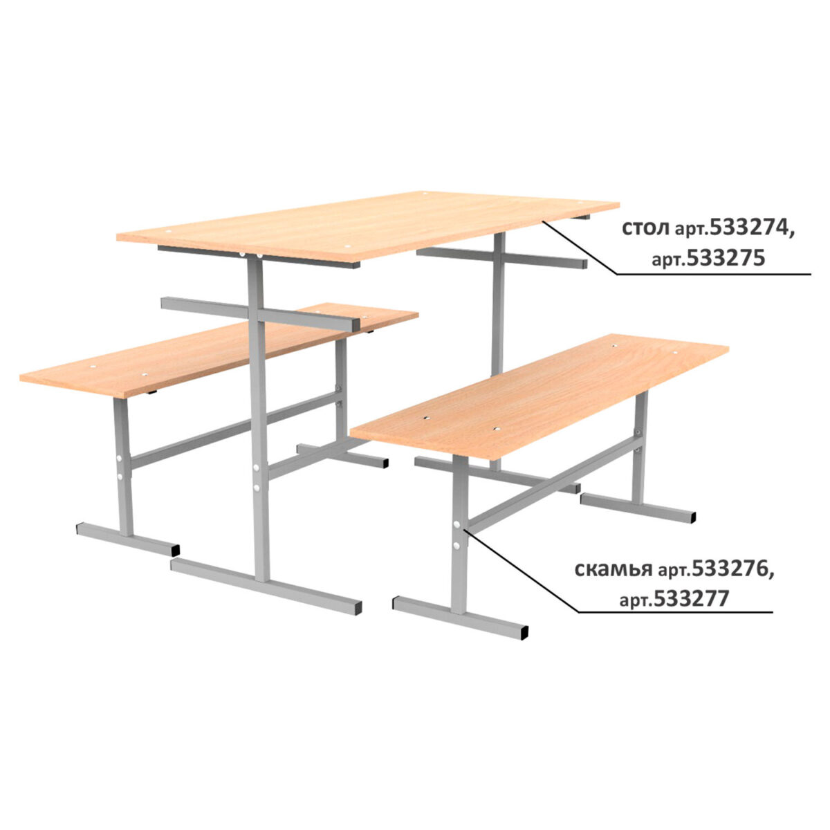 Стол для столовых на 6 мест "ССТ 1500", 1500х600х760 мм, рост 6, каркас металл, ЛДСП, цвет бук — изображение 3