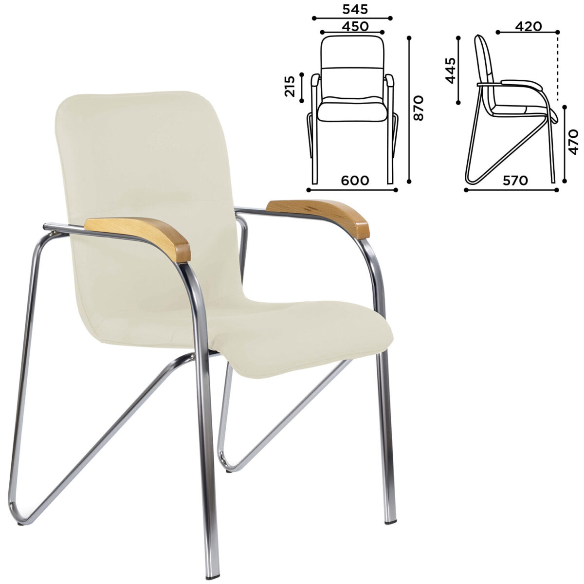 Кресло BRABIX "Samba CF-103", хром каркас, накладки "бук", кожзам бежевый, собрано, 532757 — изображение 2