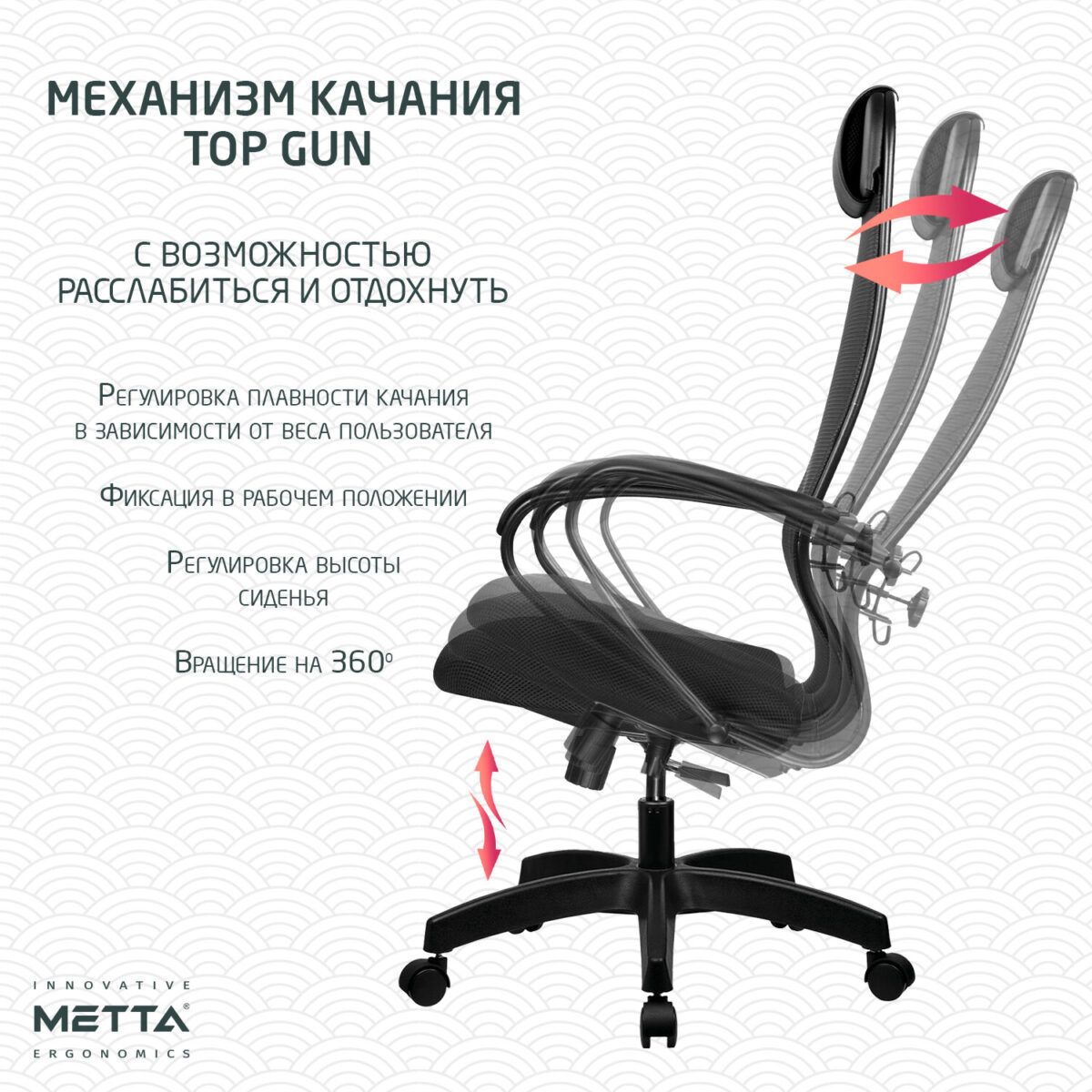 Кресло офисное МЕТТА "К-11", пластик, ткань-сетка, сиденье мягкое, черное — изображение 9