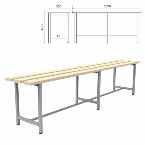 Скамья деревянная на металлокаркасе "СТ 4", 2000х350х460 мм, регулируемые опоры, каркас металлический серый, сиденье дерево