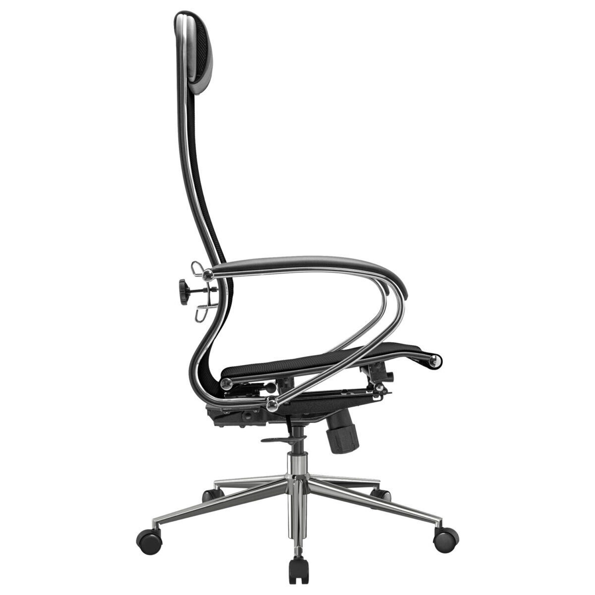 Кресло офисное МЕТТА "К-12", хром, ткань-сетка, сиденье и спинка регулируемые, черное — изображение 5