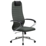 Кресло офисное МЕТТА "SU-B-10" хром, ткань-сетка, сиденье и спинка мягкие, темно-серое — изображение 7