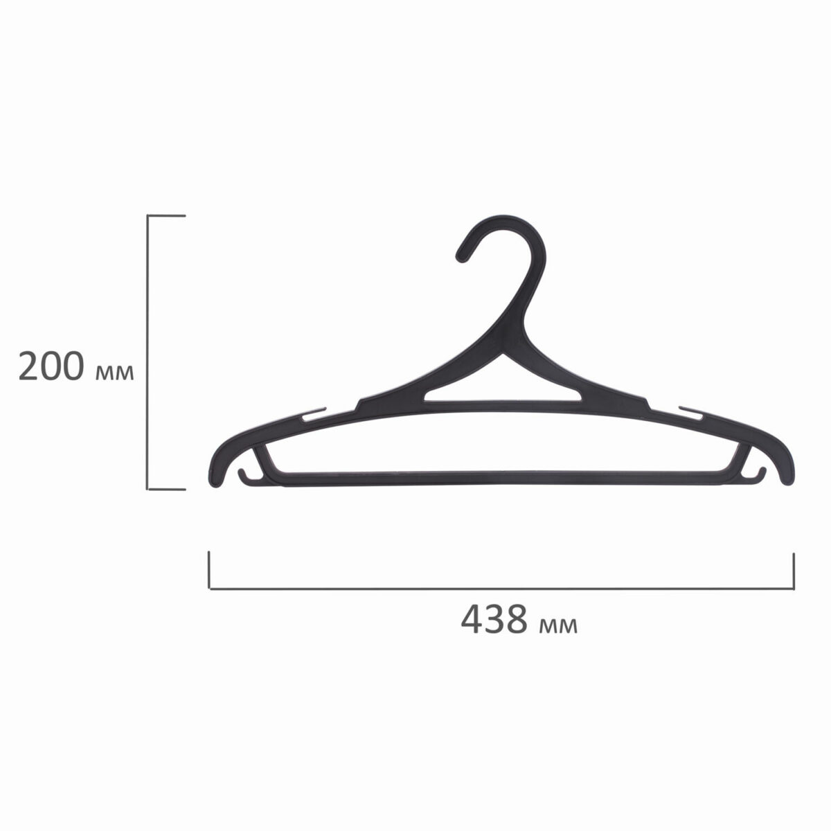 Вешалки-плечики, размер 46-48, КОМПЛЕКТ 3 шт., пластиковые, плоские, перекладина, крючки, черные, ЛЮБАША, 605547 — изображение 3