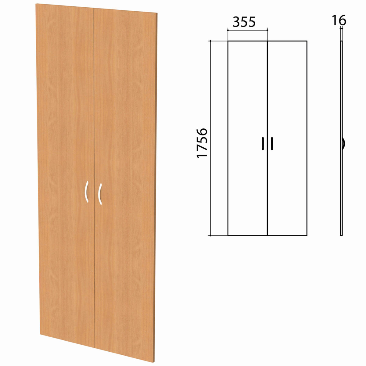 Дверь ЛДСП высокая "Бюджет", КОМПЛЕКТ 2 шт., 355х16х1756 мм, груша ароза 336, 402880, 402880-336 — изображение 1