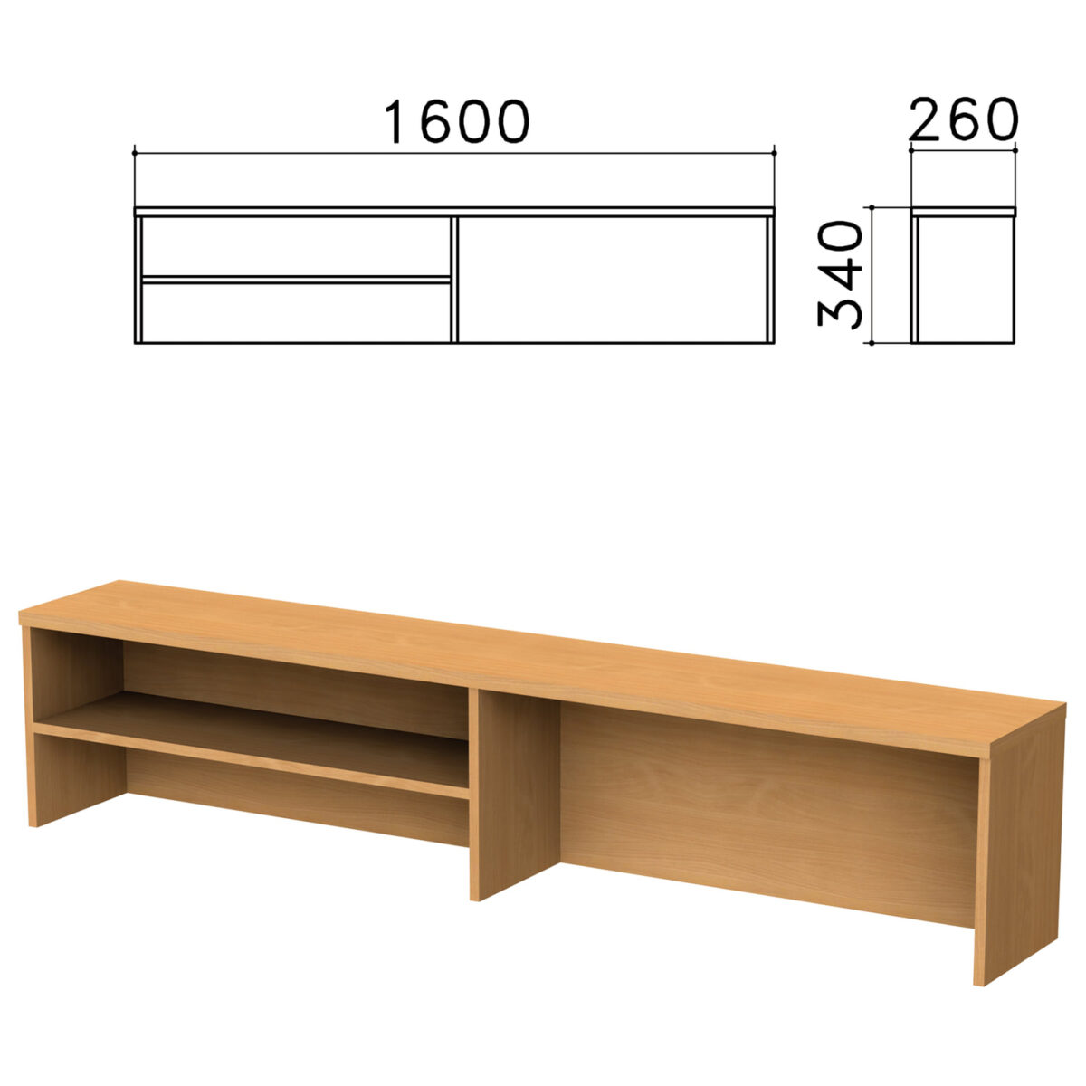 Надстройка для стола письменного "Монолит", 1600х260х340 мм, 1 полка, цвет бук бавария, НМ39.1 — изображение 1
