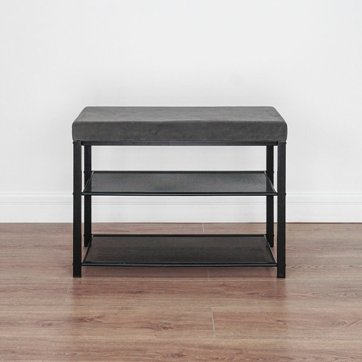 Банкетка для обуви "Торонто-23S", 670х300х490 мм, 2 полки, металл/ткань, черная/серая, БТ23СЧС — изображение 3