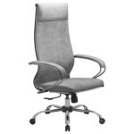 Кресло офисное МЕТТА "L1m 42", хром, сиденье и спинка мягкие, велюр, светло-серое — изображение 2