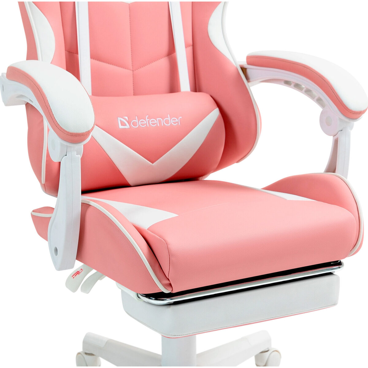 Кресло компьютерное DEFENDER "Irifi", 2 подушки, подставка для ног, экокожа, розовое/белое, 64042 — изображение 9
