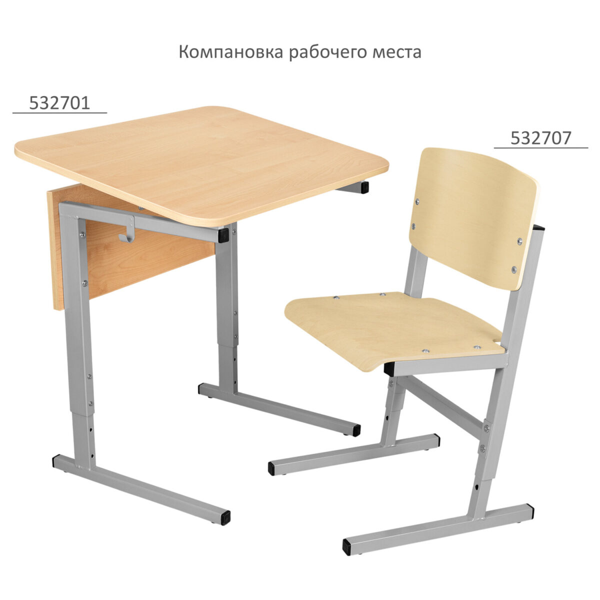 Стол-парта 1-местный, регулируемый угол, СУТ.54-01, 600х500х520-640 мм, рост 2-4, серый каркас, ЛДСП клён — изображение 7