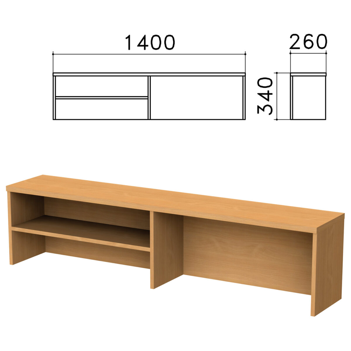 Надстройка для стола письменного "Монолит", 1400х260х340 мм, 1 полка, цвет бук бавария, НМ38.1 — изображение 1