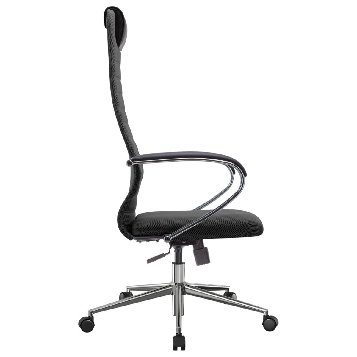 Кресло офисное МЕТТА "SU-B-10" хром, ткань-сетка, сиденье и спинка мягкие, черное — изображение 4