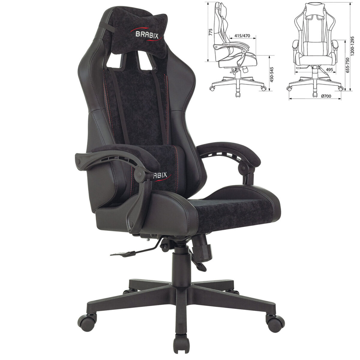 Кресло компьютерное BRABIX "Striker GM-121", синхромеханизм, 2 подушки, экокожа/велюр, черное, 532962 — изображение 2