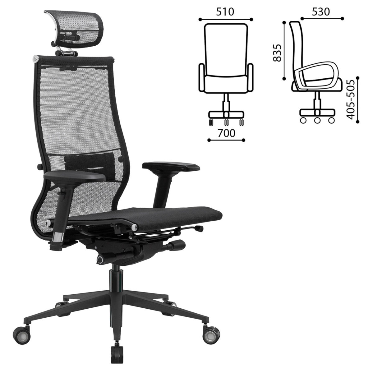 Кресло офисное МЕТТА "SAMURAI" Black Edition, сверхпрочная сетка, регулируемое, черное — изображение 2