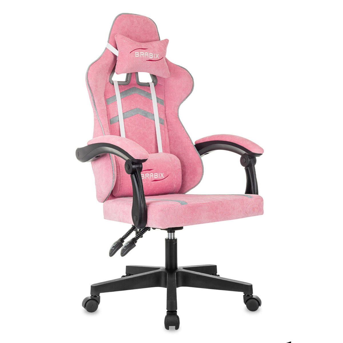 Кресло компьютерное BRABIX "Shooter GM-123", 2 подушки, ткань, розовое/серое, 533213 — изображение 1