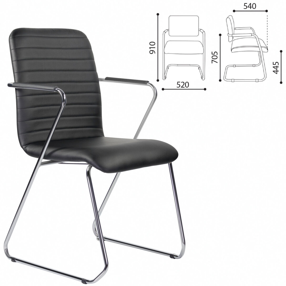 Кресло для приемных и переговорных BRABIX "Visit CF-101", хром, экокожа, черное, 532559 — изображение 2