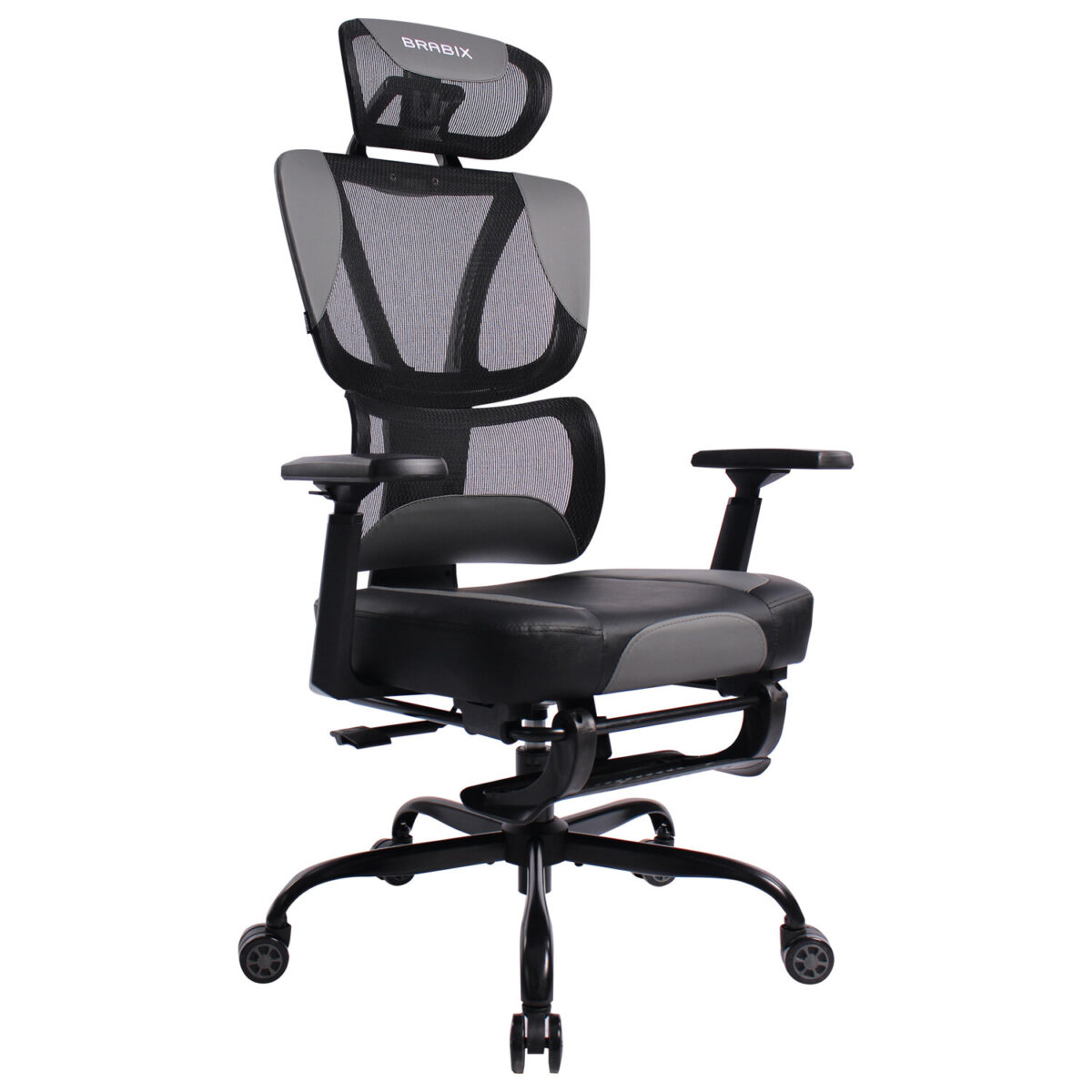 Кресло BRABIX PREMIUM "Venom GM-530", подножка, синхромеханизм, экокожа/сетка, черное/серое, 532951 — изображение 1