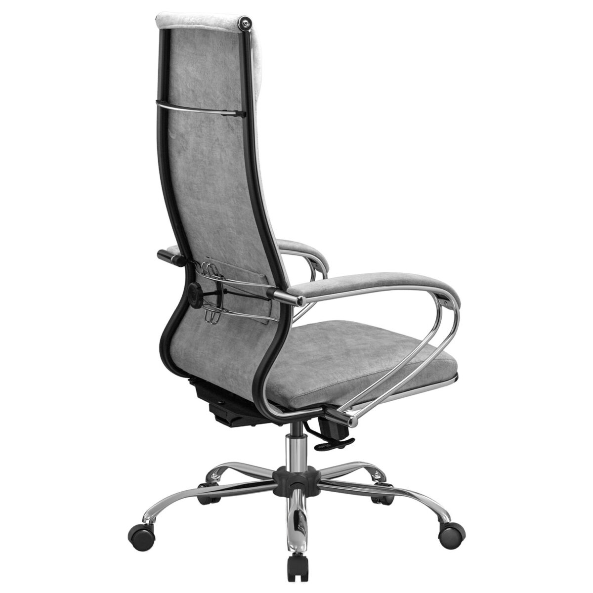 Кресло офисное МЕТТА "L1m 42", хром, сиденье и спинка мягкие, велюр, светло-серое — изображение 9