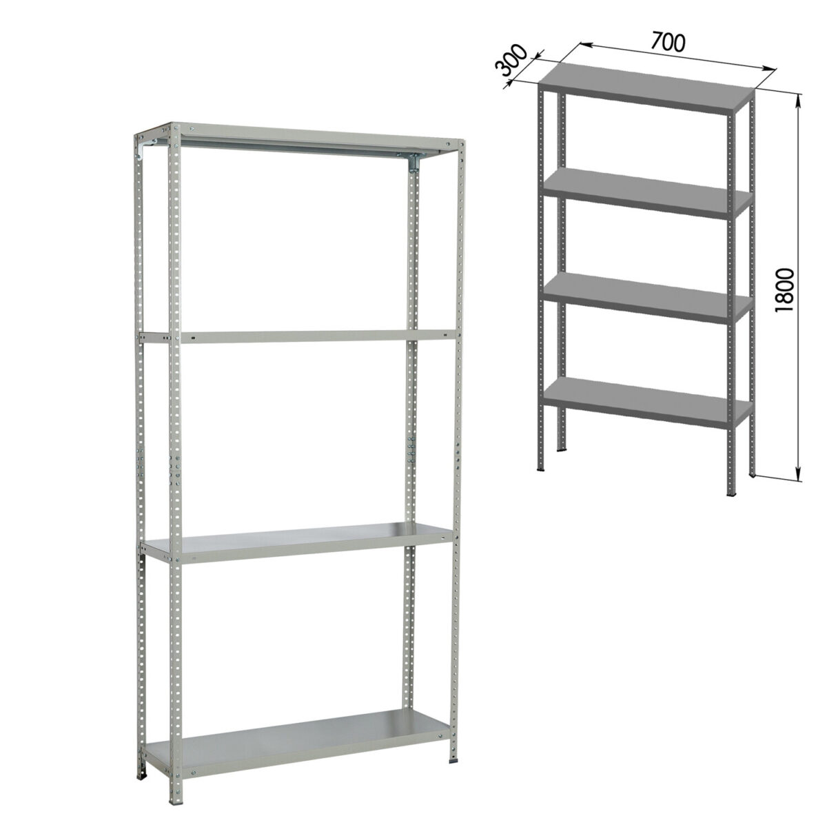 Стеллаж металлический BRABIX "MS KD-180/30/70-4", 1800х700х300 мм, 4 полки, сборная стойка, 291112, S240BR123402 — изображение 2