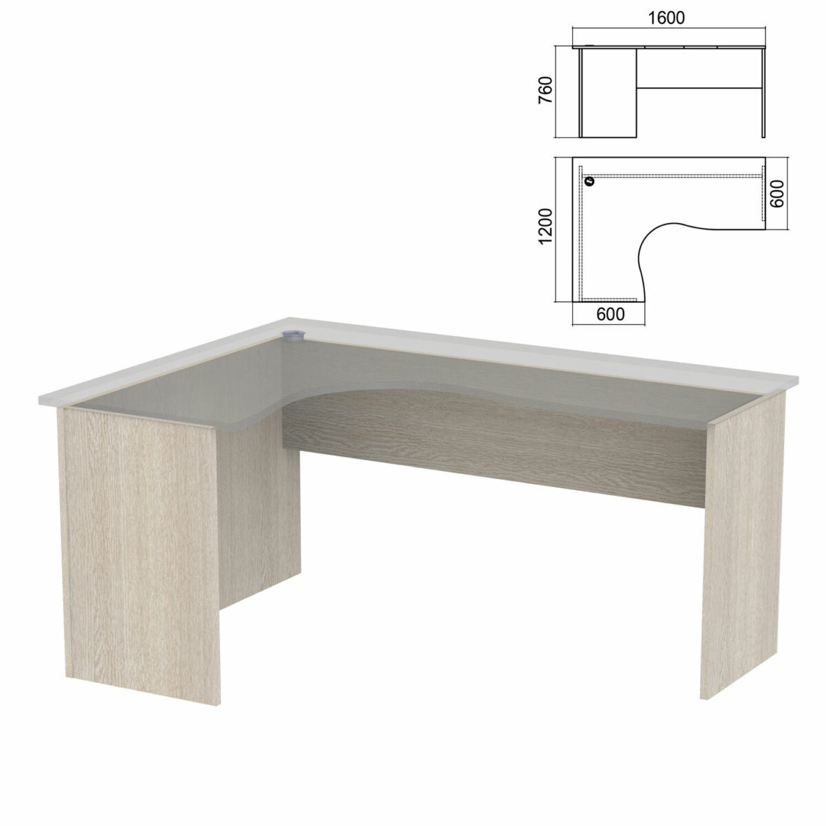 Стол компактный ЧАСТЬ 2 "Арго", 1600х1200х760 мм, левый, ясень шимо — изображение 1