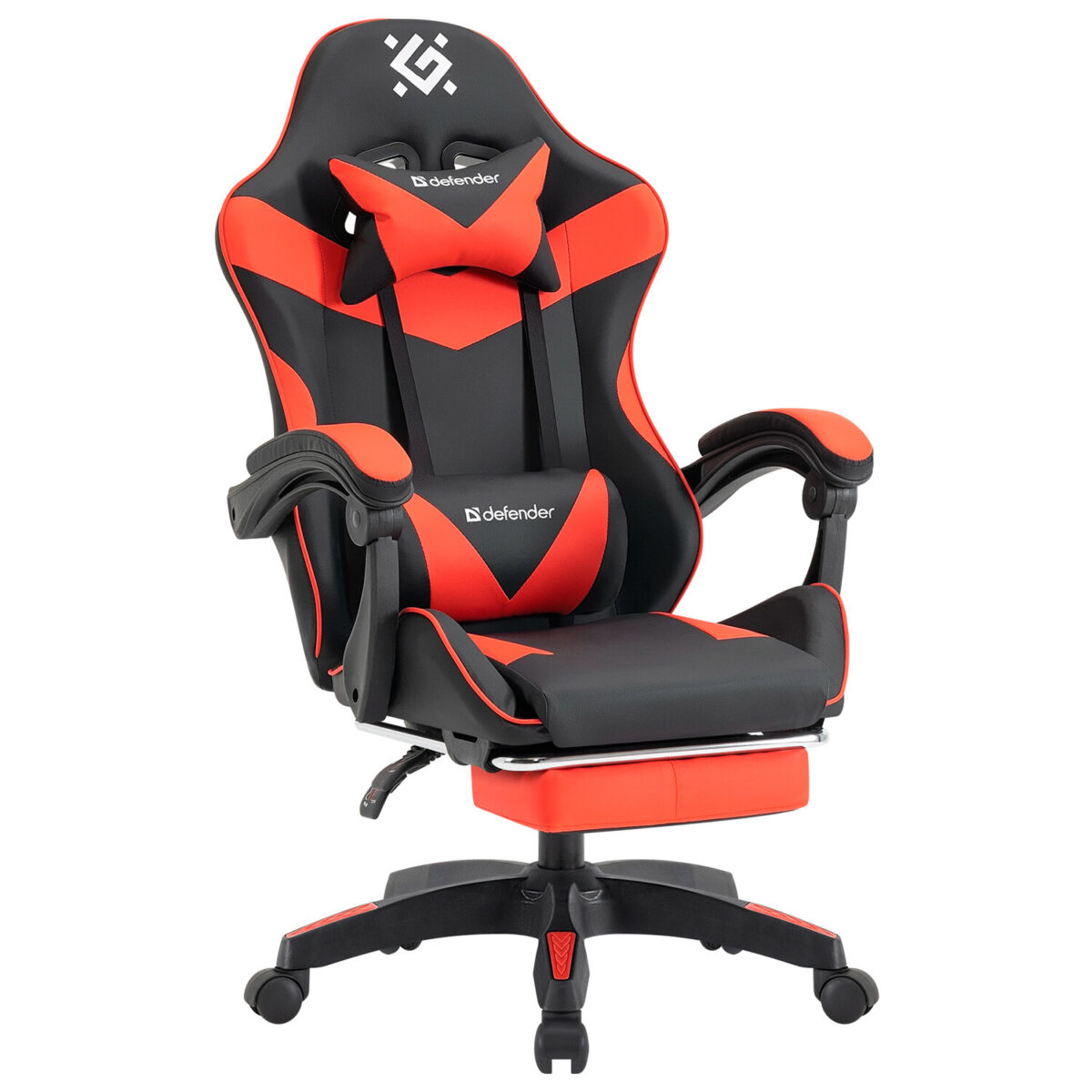 Кресло компьютерное DEFENDER "Tornado", 2 подушки, подставка для ног, экокожа, черное/красное, ш/к 26722, 64057 — изображение 1