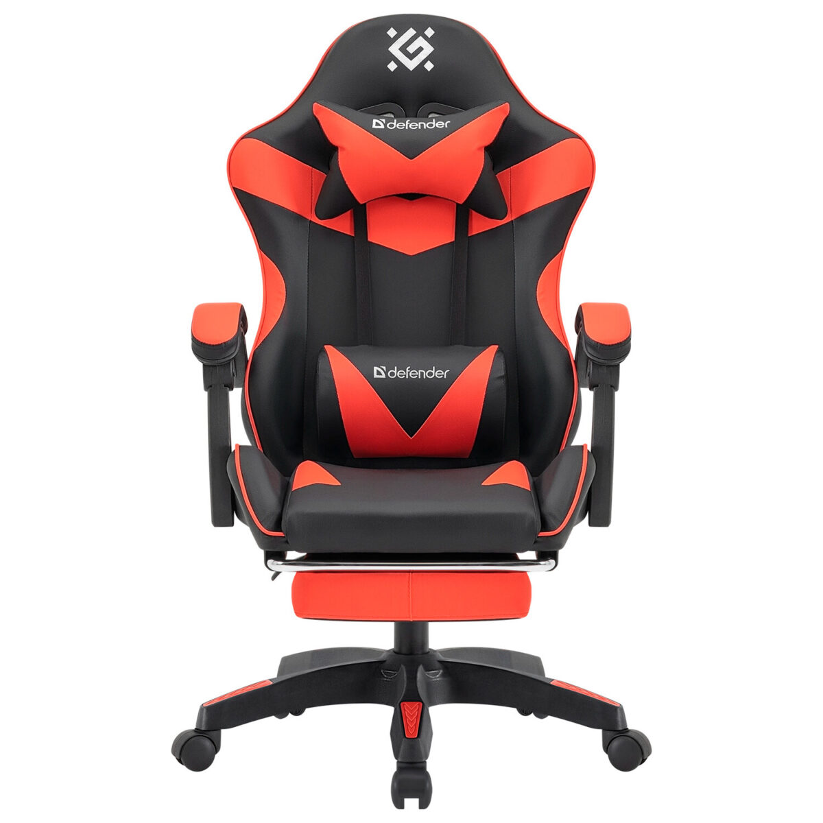 Кресло компьютерное DEFENDER "Tornado", 2 подушки, подставка для ног, экокожа, черное/красное, ш/к 26722, 64057 — изображение 3