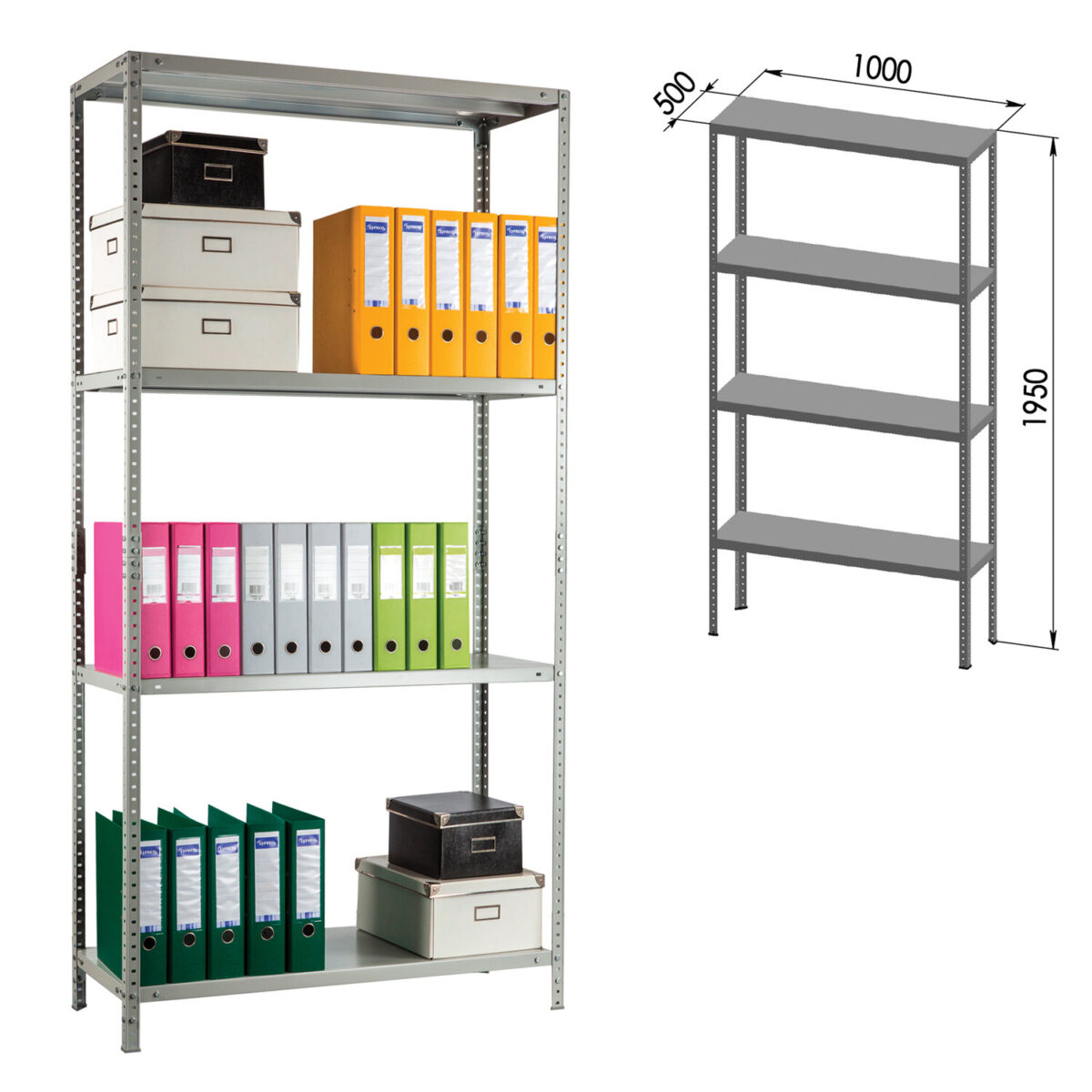 Стеллаж металлический ПРАКТИК "MS KD", сборная стойка, 1950х1000х500 мм, 4 полки, MS 200/100х50/4 — изображение 1