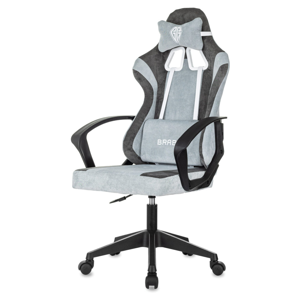 Кресло компьютерное BRABIX "Forcer GM-127", 2 подушки, ткань, серое/светло-голубое, 533214 — изображение 6