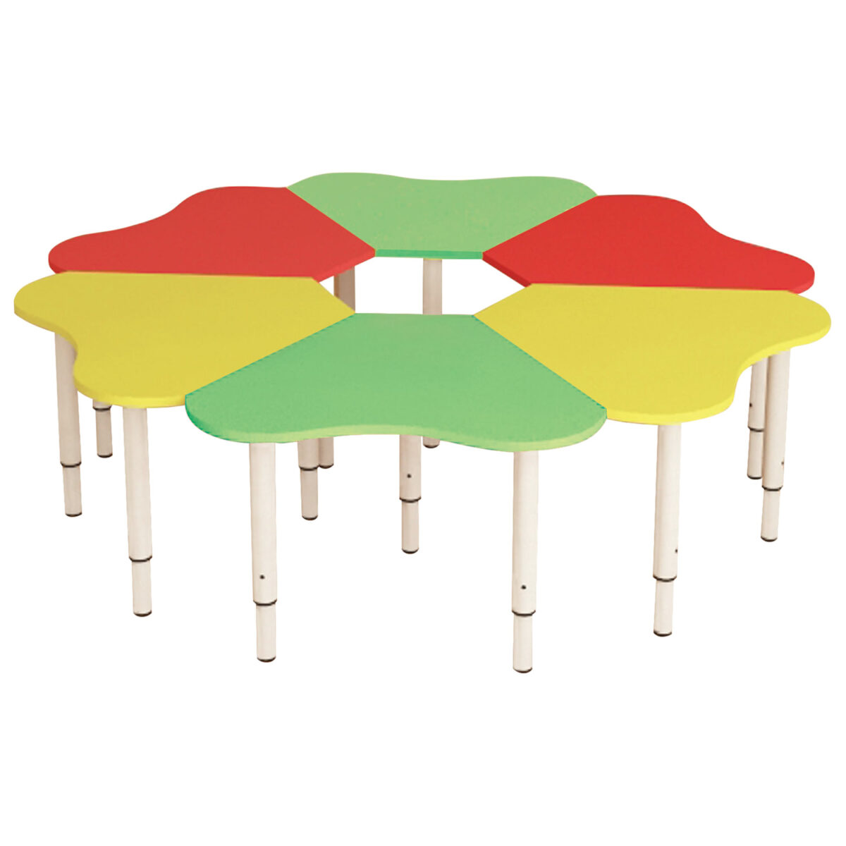 Стол детский "Ромашка", 6 лепестков, 1300х1300х400-580 мм, регулируемый, рост 0-3 (85-145 см), 3 цвета — изображение 1