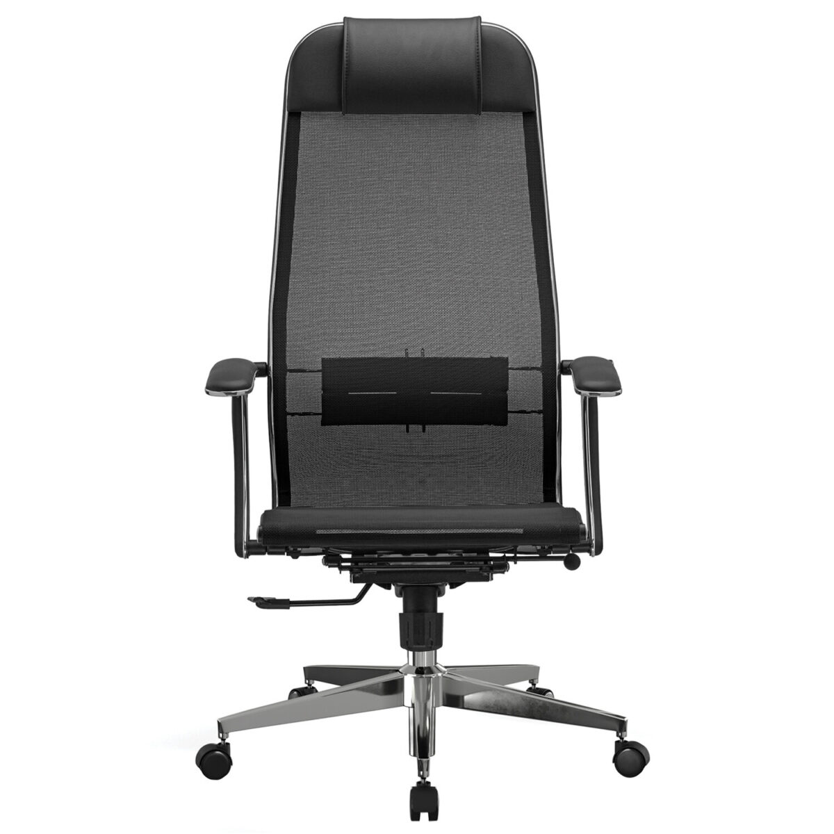 Кресло офисное МЕТТА "К-4-Т" хром, прочная сетка, сиденье и спинка регулируемые, черное — изображение 5