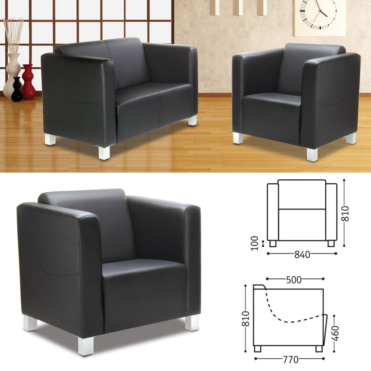 238c9a19e8e31da079d839c5b0e82bca_xl Кресло мягкое "Милано", 810х840х770 мм, c подлокотниками, экокожа, черное — изображение 1