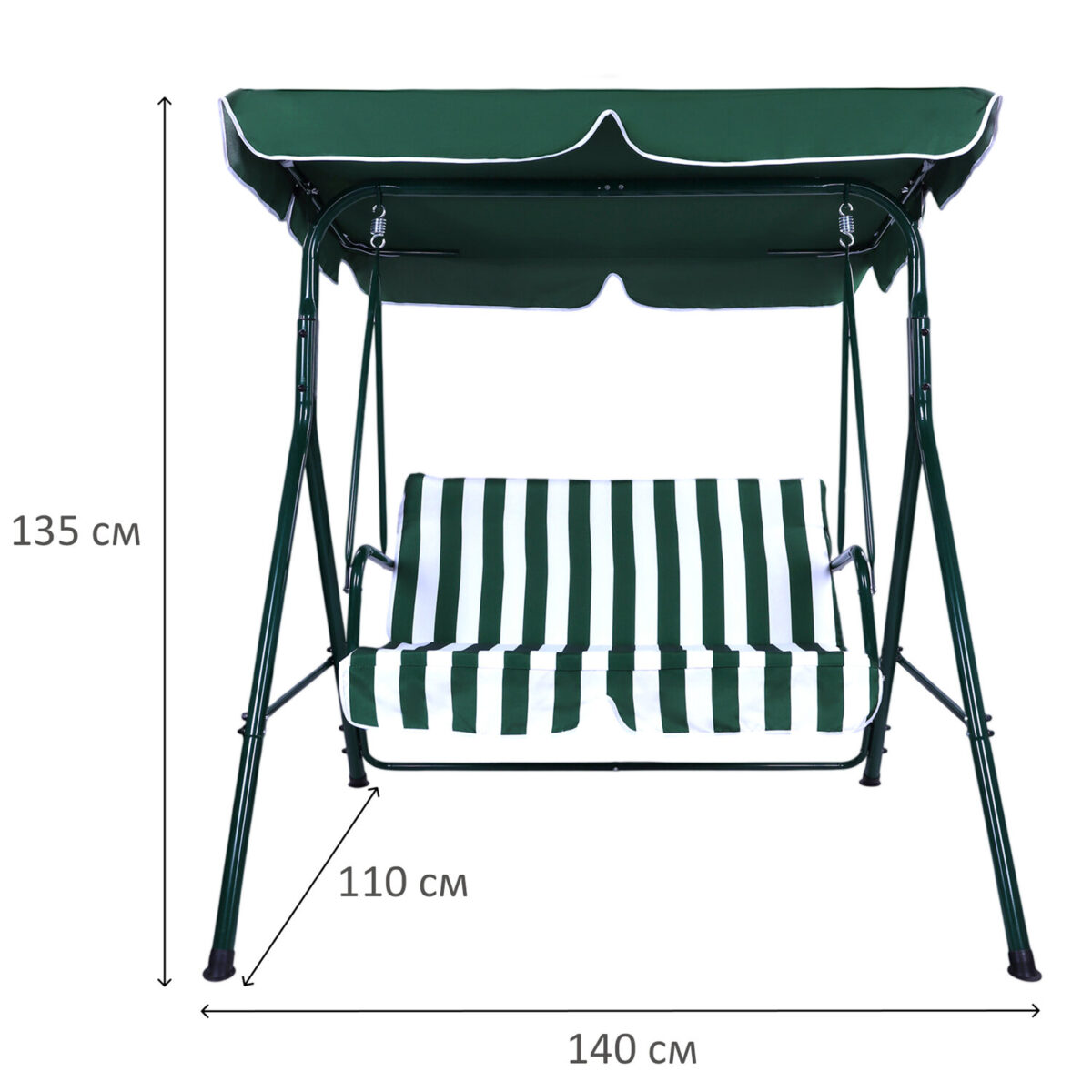 Качели садовые DASWERK (ДАСВЕРК) "RELAX SC-001", 2 места, Ш140хГ110хВ153 см, мягкое сиденье, зеленый/белый, 680050 — изображение 2