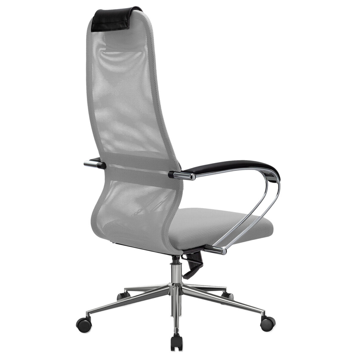 Кресло офисное МЕТТА "SU-B-8" хром, ткань-сетка, сиденье мягкое, светло-серое — изображение 8
