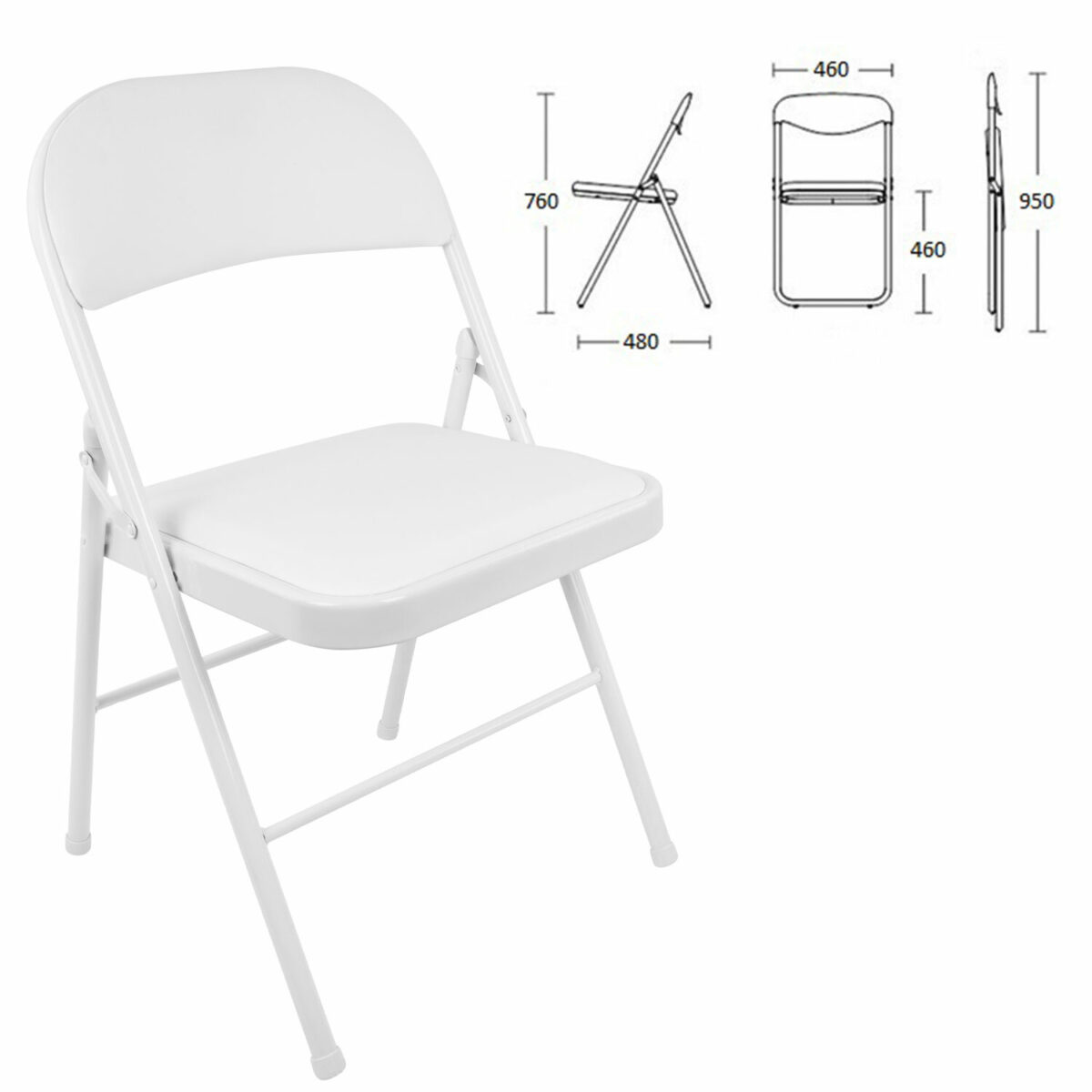 Стул складной BRABIX "Golf Plus CF-003 КОМФОРТ", белый каркас, кожзам белый, В КОРОБЕ, 533028 — изображение 3