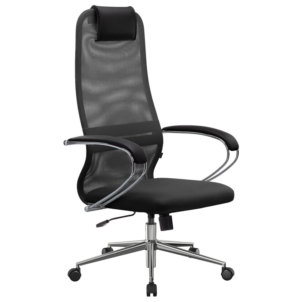 Кресло офисное МЕТТА "SU-B-8" хром, ткань-сетка, сиденье мягкое, черное — изображение 2