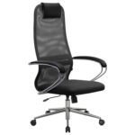 Кресло офисное МЕТТА "SU-B-8" хром, ткань-сетка, сиденье мягкое, черное — изображение 2