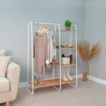 Вешалка-стеллаж "Скандинавия-1", 1470х1100х385 мм, 5 полок, металл/ЛДСП, белая/дуб, ГСС1 Б — изображение 3