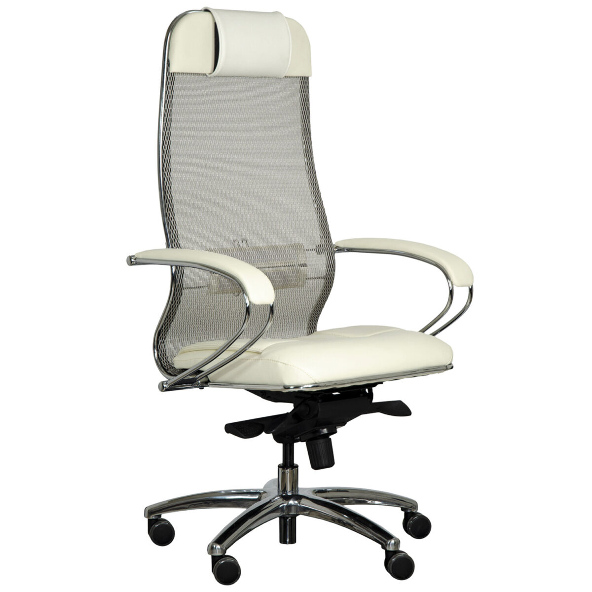 Кресло офисное МЕТТА "SAMURAI" SL-1, сверхпрочная ткань-сетка/экокожа, бежевое — изображение 2