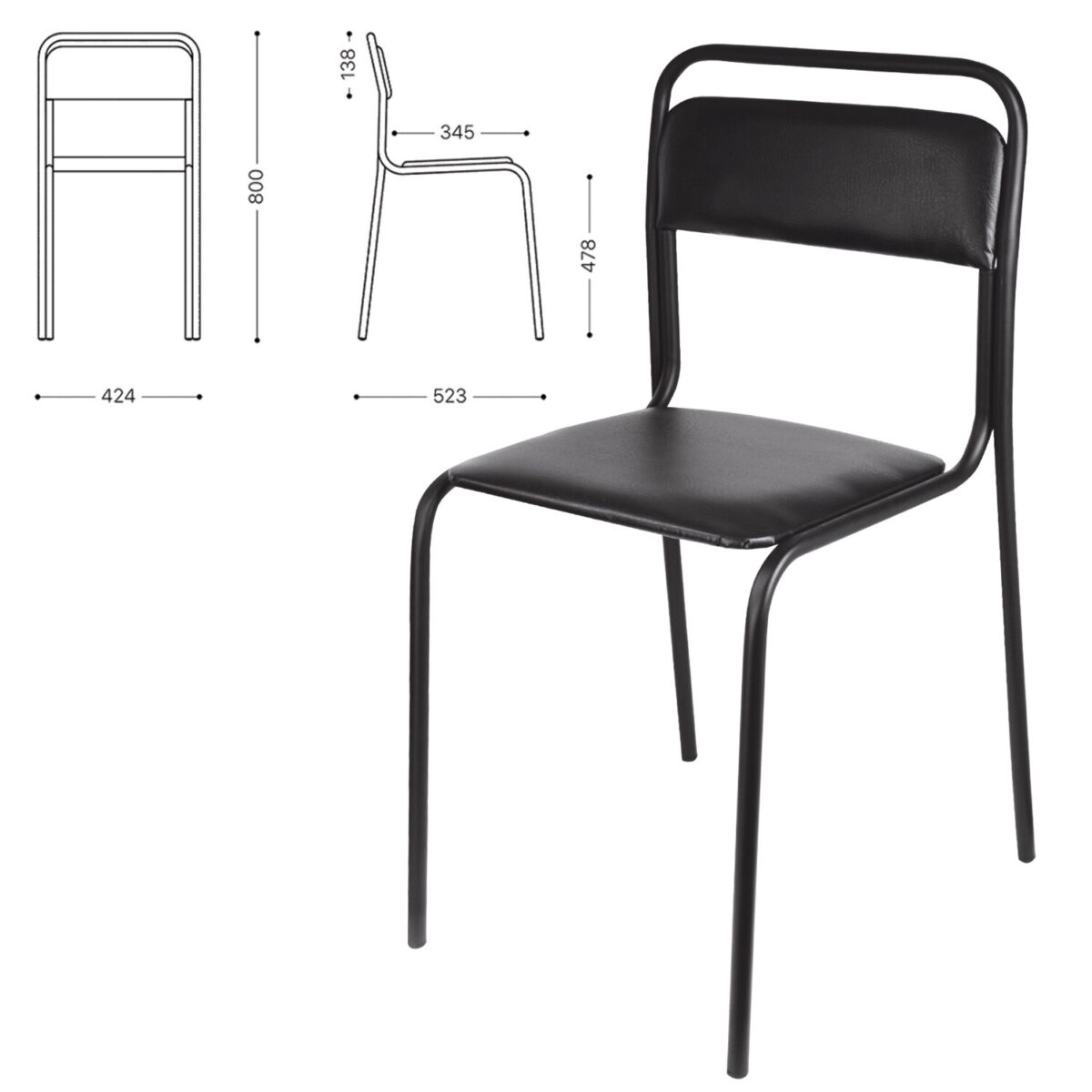Стул для посетителей "Аскона", черный каркас, кожзаменитель черный, СМ 7/7-02 К-01 — изображение 1
