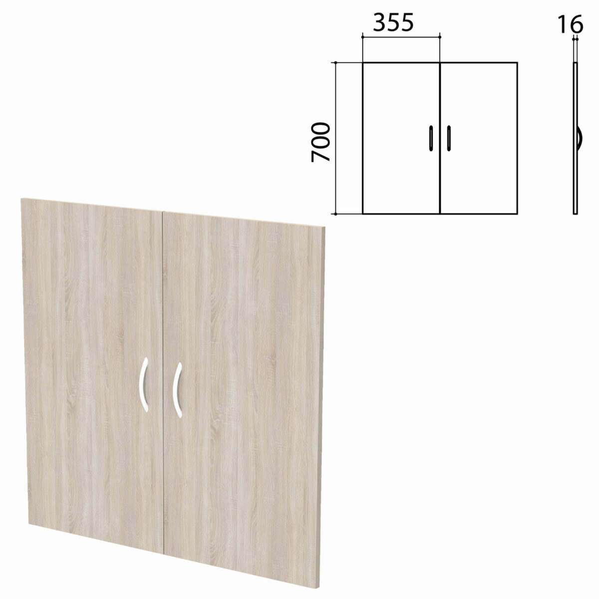 Дверь ЛДСП низкая "Бюджет", КОМПЛЕКТ 2 шт., 355х16х700 мм, дуб сонома 091, 402879, 402879-091 — изображение 1