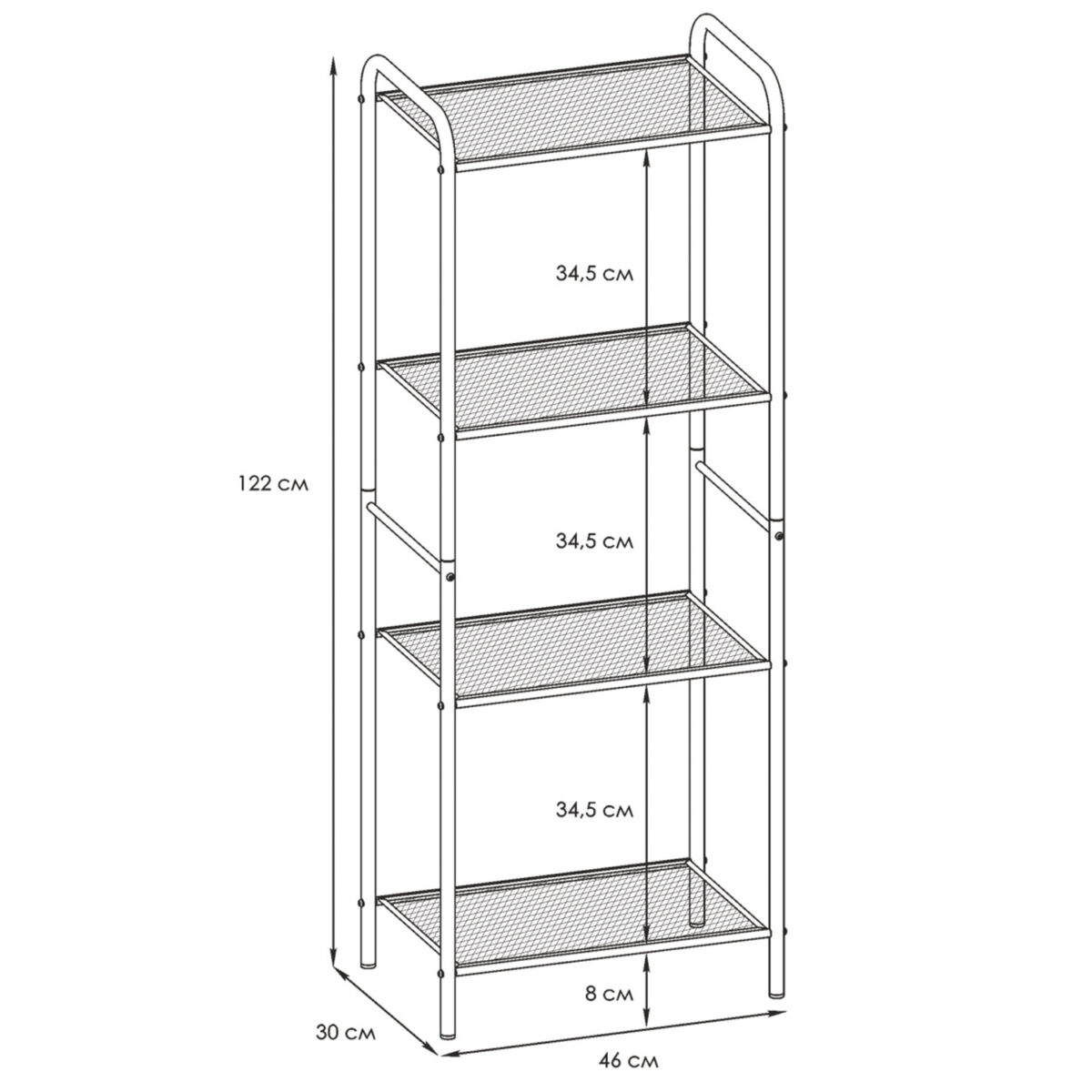 Стеллаж на металлокаркасе "Валенсия-14", 455х300х1205 мм, 4 полки, черный, СТВ14 Ч — изображение 2